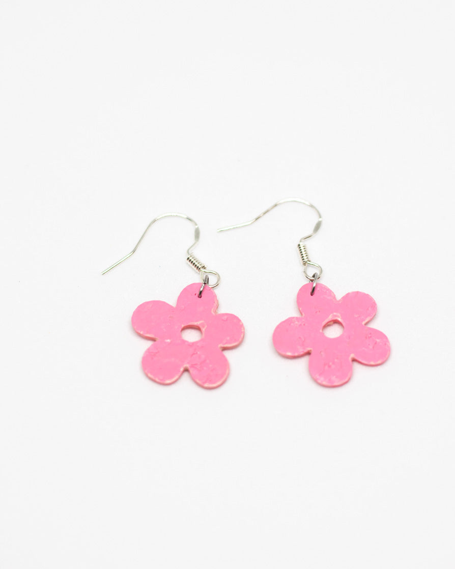 Upcycled daisy dangle 925 Sterling Silver Earrings | Light Pink