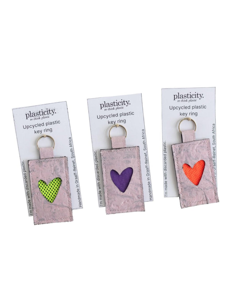 Upcycled plastic heart key tag | Pink
