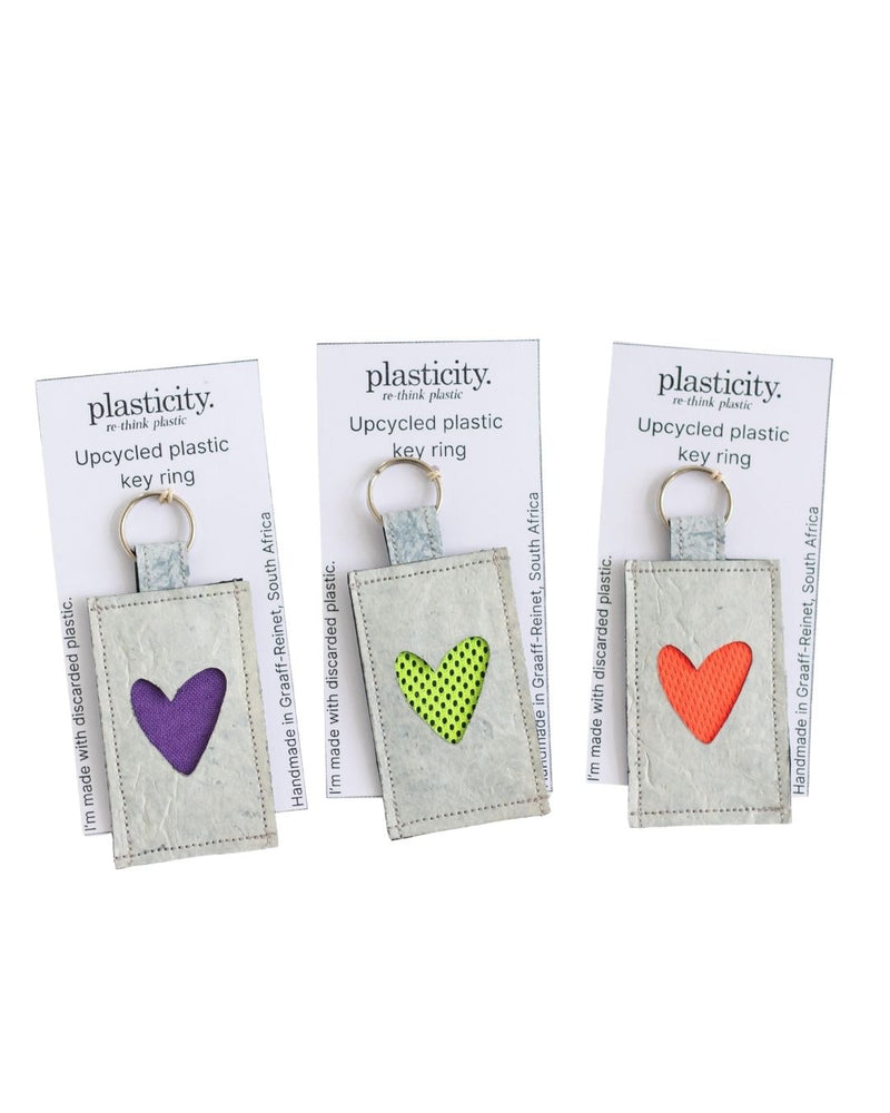 Upcycled plastic heart key tag | White