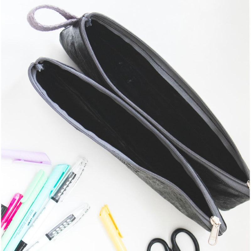 Water-resistant upcycled plastic pencil case, double | Large