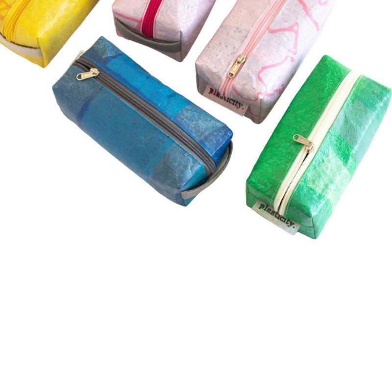 Water-resistant upcycled plastic toiletry bag
