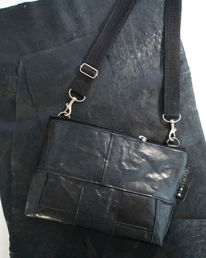Water-resistant upcycled plastic sling bag | Classic collage