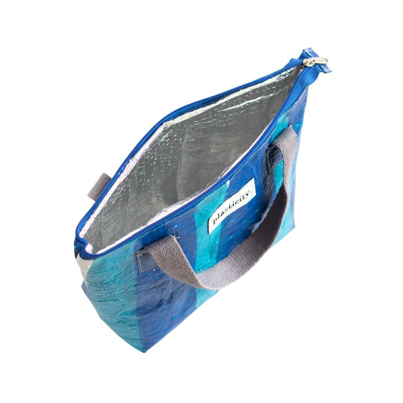 Water-resistant upcycled plastic lunch/ cooler bag | Blues